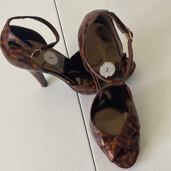 Dollhouse Platform Heels Brown Animal Print Patent Leather Size 7 - Picture 3 of 5